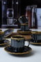 Hermia Juego de Tazas de Café y Platillos Negro y Dorado (12 Piezas)